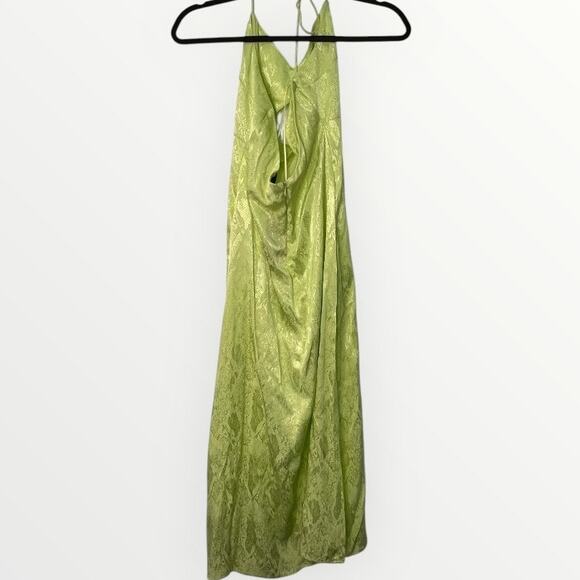 AFRM Radish Dress in Lime Green Snake Jacquard Midi Halter Front Cutout Slip NWT - Picture 5 of 13